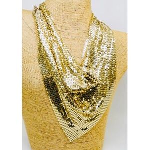 Whiting & Davis Gold Mesh Bib Necklace